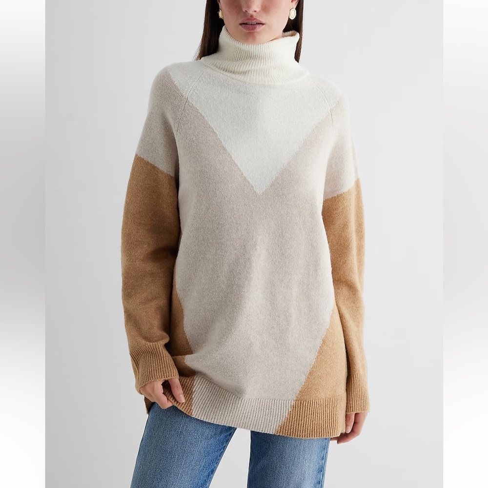 Express color block turtleneck tunic sweater